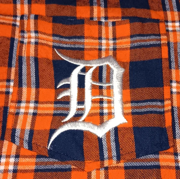 Detroit Tigers Orange And Blue Flannel Button Up Shirt Baseball Jersey - Picture 4 of 7
